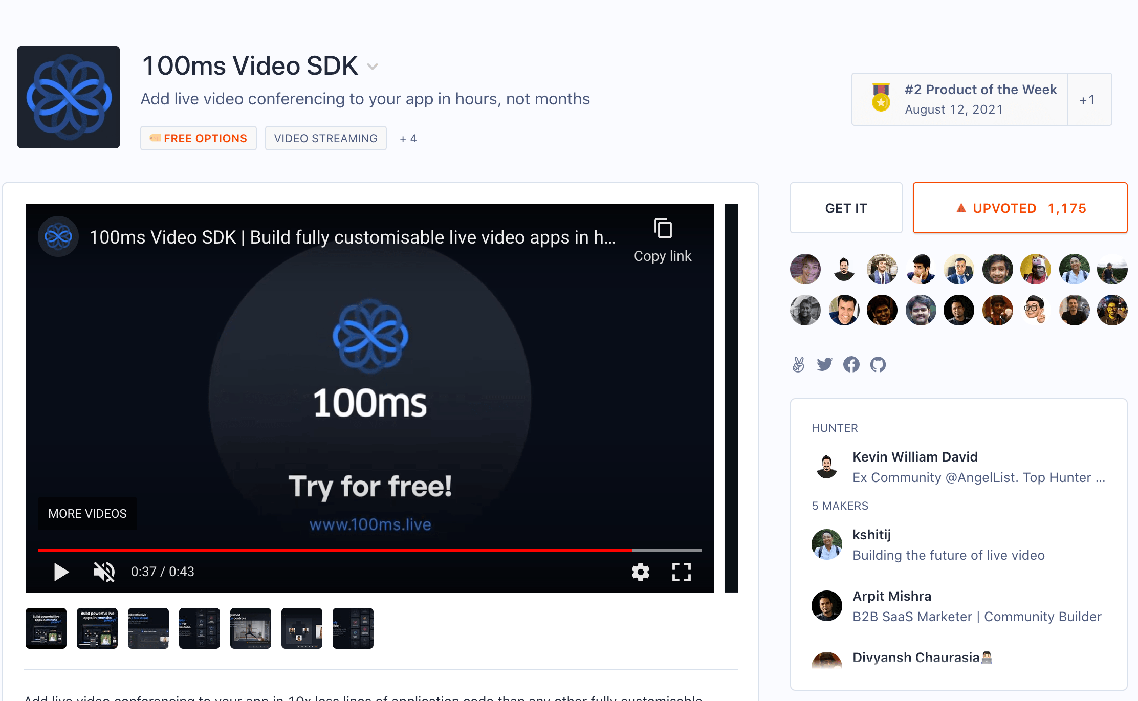 Product hunt launch of 100ms