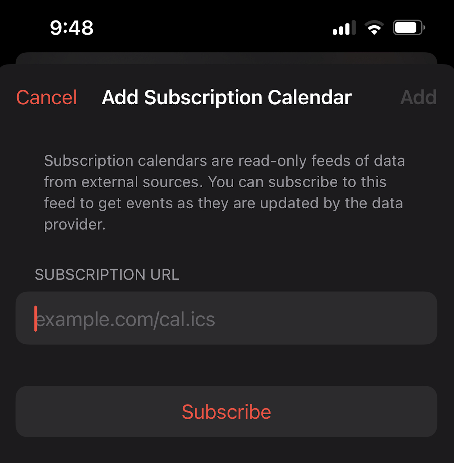 Add Subscription Calendar